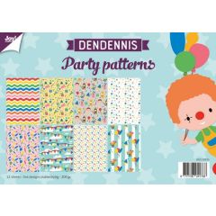 Joy! Crafts Papierset - Dendennis Party patterns A4 - 12 vel-3x4 designs dubbelzijdig-200 gr*