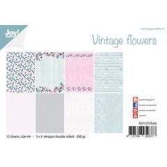 Joy! Crafts Papierset - Design Vintage Flowers A4 -12 vel - 3x4 designs dubbelzijdig geprint - 20*