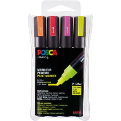 Uni Posca Verfmarker - lijndikte: 2,5 mm - PC-5M - Neon - Set van 4